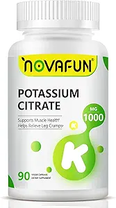 Kalium citrat 1000mg, Kalium supplement til ben kramper, muskel & hjerte sundhed, Vegan, non-GMO, gluten fri, 90 kapsler