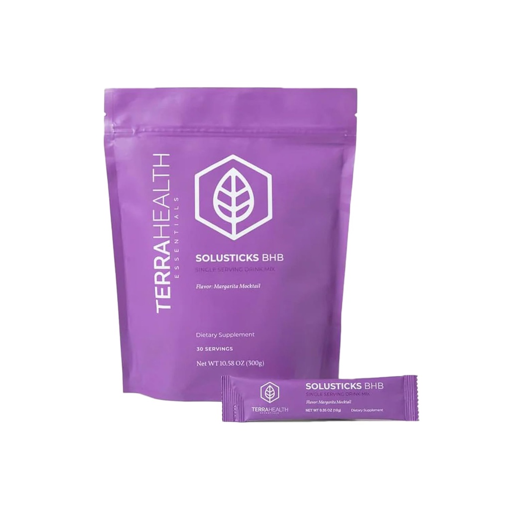 Terra Health Essentials – Solusticks BHB | Exogenous Ketones & Electrolytes for Ketosis Support, Energy, Mental Clarity, Appetite Control | Margarita Mocktail Flavor | 30 Servings