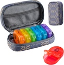 Serfeymi Weekly Travel Pill Organizer 2 gange en dag PM opgraderet Rainbow Pill Box 7 dag med transportabel lynlås PU Leather Pill sag, Medicin Organizer til piller, Vitaminer, Fish Oils - Lines 01