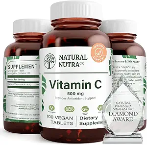 Naturlige Nutra C-vitamin Supplement 500 mg, Boost immunsystem, fremmer hjertets sundhed, hjælp Regulere Metabolisme, hjælp fremmer fluid regulering og hud tekstur, samlet kropssundhed, 100 Vegansk tablet