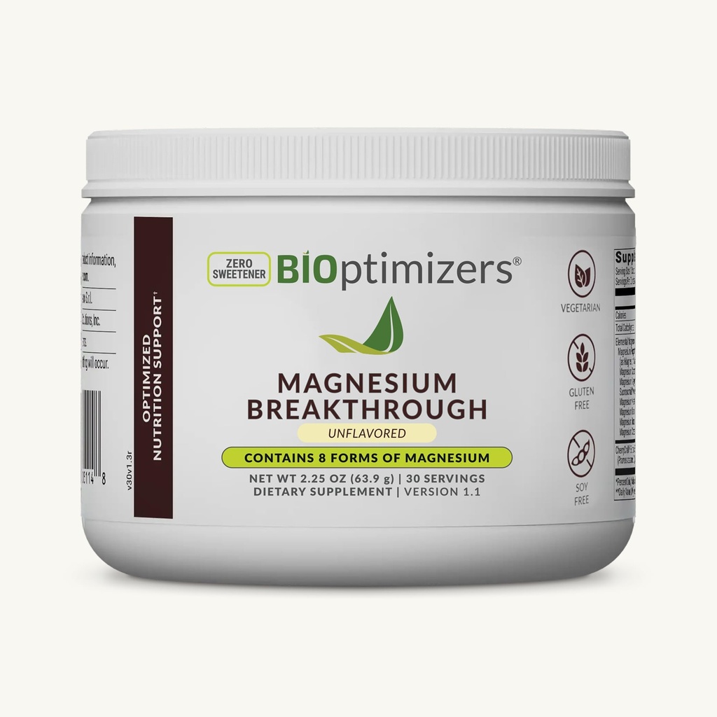 BIOptimizers Magnesium Breakthrough Drink - 8 former for Magnesium, Electrolytes, Sleep Health, Stress, Muscle Recovery, Heart Support Medical 124; Glycinat, Citrate, Malat
