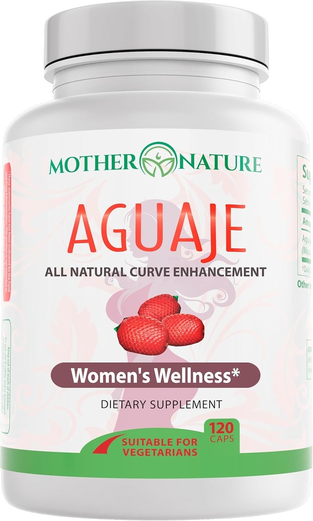 Moder Natur Aguaje Curves Kapsler til kvinder, 1000mg (120ct), Natural & Sustainable Aguaje Frugt fra Peru for kvinders sundhed, Hormonbalance, Curve Enhancer, Vegan, Non- GMO & Gluten- Free