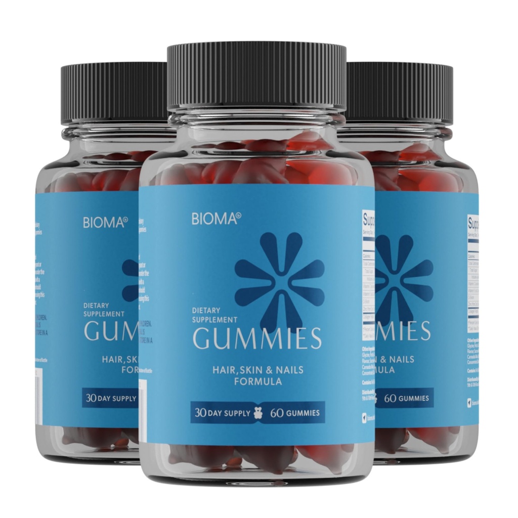 BIOMA Hair, Skin & Nails Beauty Gummies - Supports Growth & Strength with Biotin, Collagen, Zinc & Vitamins C & D - Gluten-Free - 180 Gummies (90-Day Supply, 3 Pack)