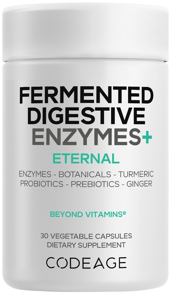 Codeage Fermented Digestive Enzymes Supplement - 14 Digestive Enzymes, Probiotics, Prebiotics, Fermented Botanicals, Plant-Based Multi Pancreatic Enzymes - 1 Capsule a Day - 30 Capsules