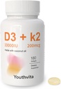 d3 k2 Vitamin 10000 iu, 180 Coconut Oil Softgels ttesmå 124; 2 i 1 Vitaminer Supplement D3 10000 IE & K2 (MK7) 200 mcg, Let at synke, Understøtter Calcium Absorption, Bone Immunation, & Heart Health