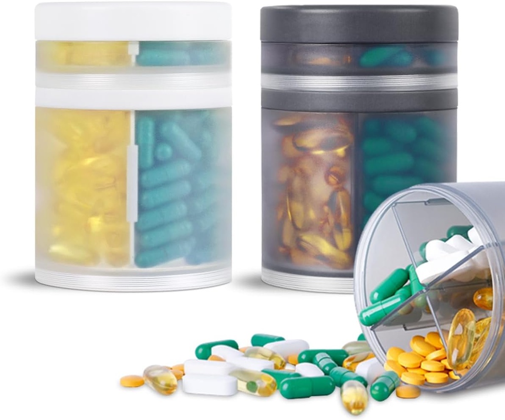 2 Pack KIGI Stor kapacitet Medicine Organizer og Pill sag med 4 afdelinger