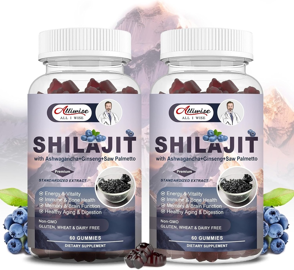 Shilajit Gummies for Men & Women, Shilajit Pure Himalayan Original Multi-Supplement, Shilajit Ashwagandha & High in Trace Minerals & Fulvic Acid for Energy, Strength & Immunity, 60 Serving