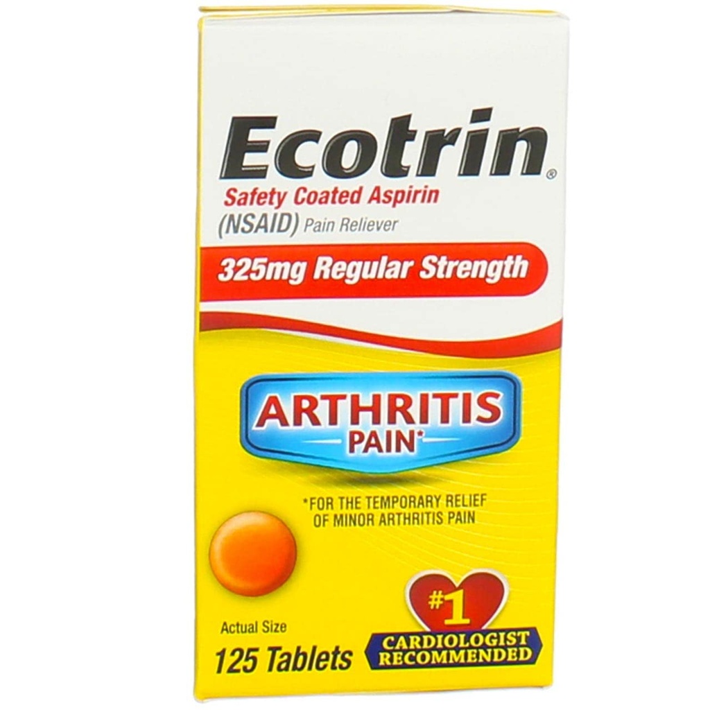 Ecotrin Regular Strength Pain Reliever | 125 Tablets (4 Pack)