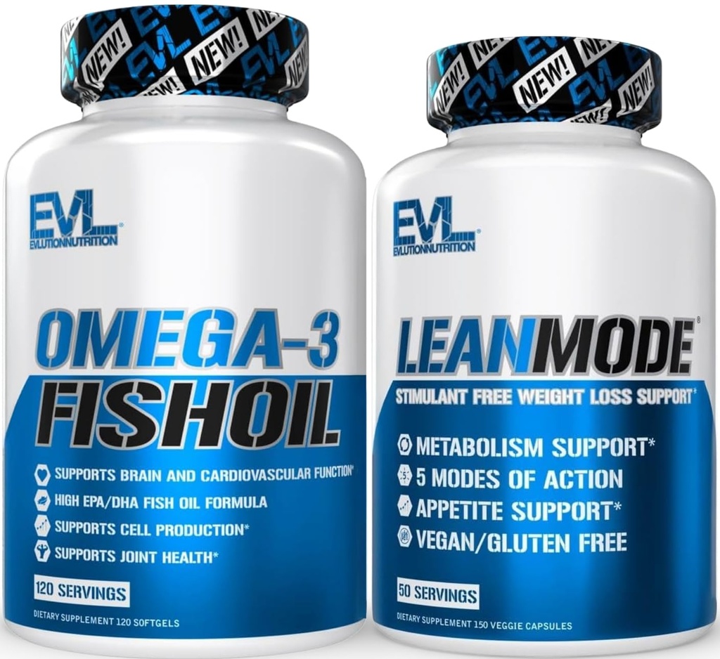 LeanMode Multipurpose Fat Loss Support Supplement (50 Servings) Plus High Strength Omega 3 Fish Oil (120 Servings)