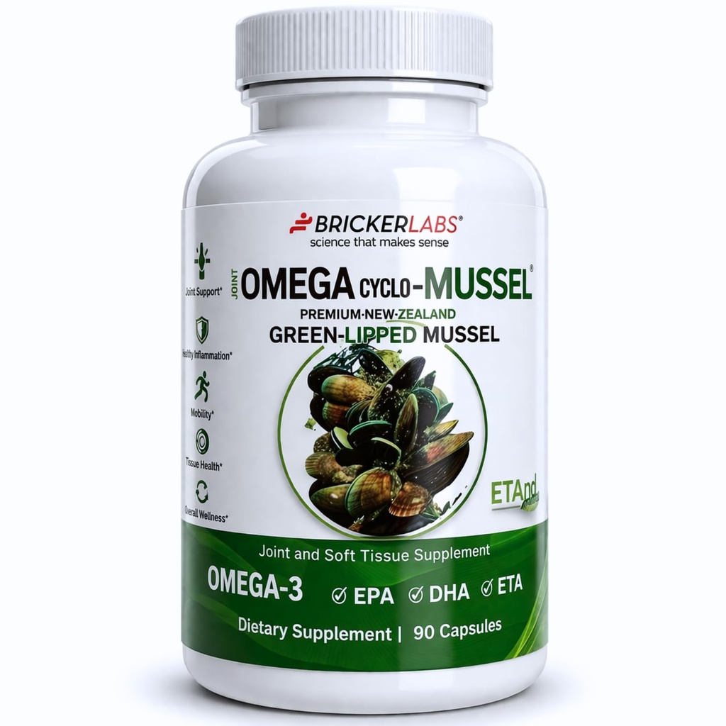 Bricker Labs Omega Cyclo - Mussel fælles sundhed supplement, Premium New Zealand Green Lipped Mussel, Fuld Spectrum Omega fælles Kosttilskud til fælles sundhed og komfort, 90 Kapsler