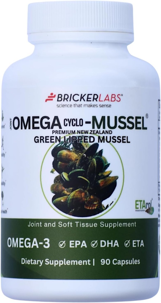 Bricker Labs Omega Cyclo - Mussel fælles sundhed supplement, Premium New Zealand Green Lipped Mussel, Fuld Spectrum Omega fælles Kosttilskud til fælles sundhed og komfort, 90 Kapsler