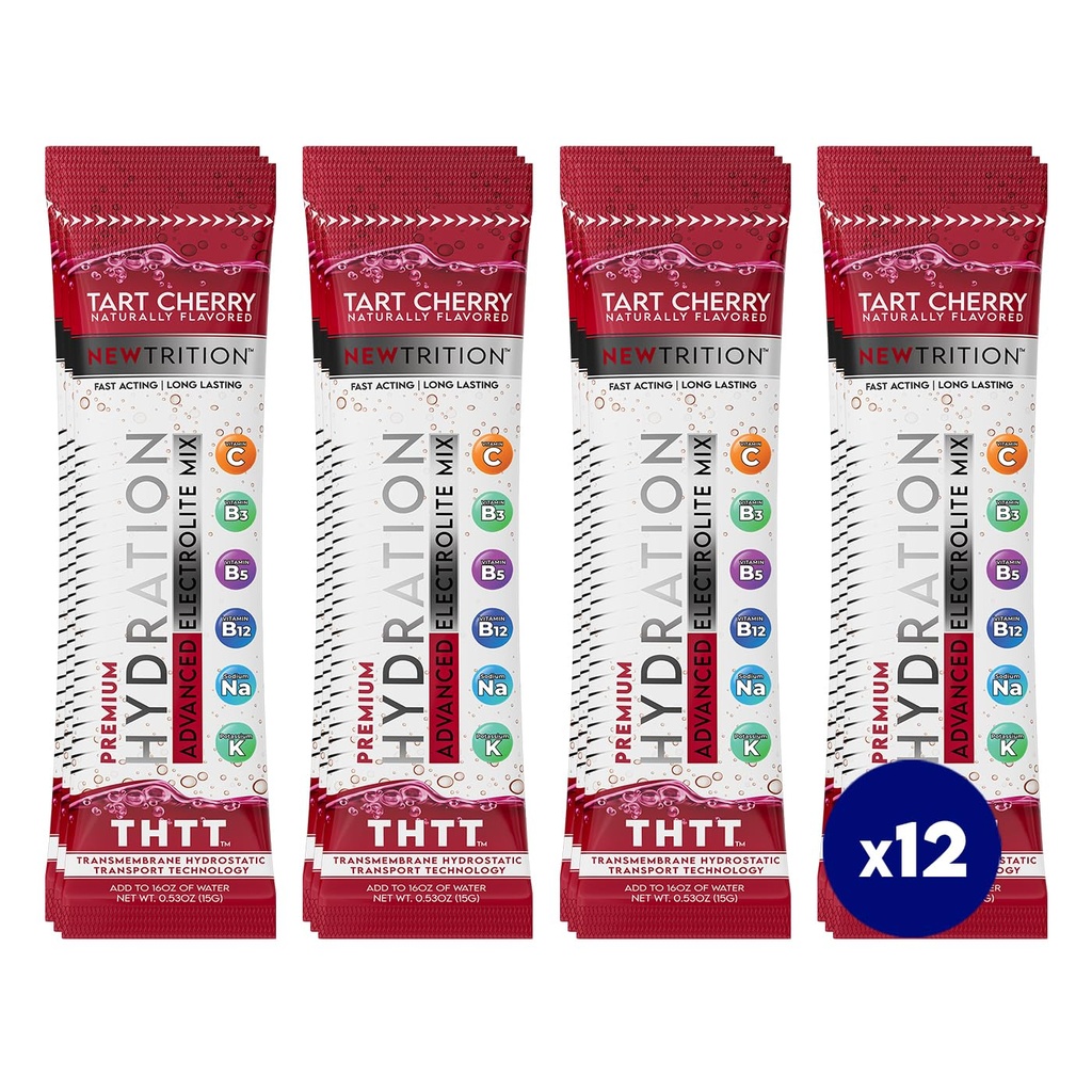 Hydration Powder, Electrolyte Powder Packets, Naturally Flavored Hydrating Packets for Water, Fast Acting Hydrate Electrolytes with Vitamins B&C, Energy & Recovery, Tart Cherry, Pack of 12