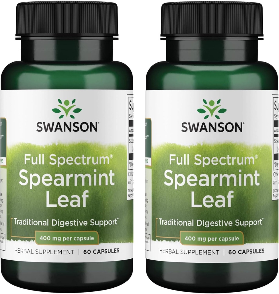 Swanson Spearmint Leaf (Mentha Spicata) -Full Spectrum Herbal supplement støtte fordøjelsessygdomme & Mild Mave spørgsmål - (60 kapsler, 400mg Hver) (2 pakke)