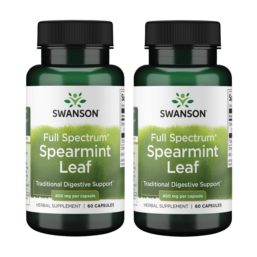 Swanson Spearmint Leaf (Mentha Spicata) -Full Spectrum Herbal supplement støtte fordøjelsessygdomme & Mild Mave spørgsmål - (60 kapsler, 400mg Hver) (2 pakke)
