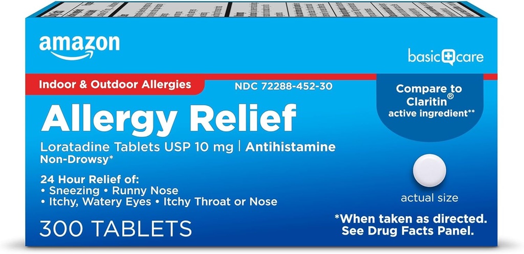Basic Care Allergy Relief Loratadine Tablets 10 mg, 300 Count (Emballage kan variere)