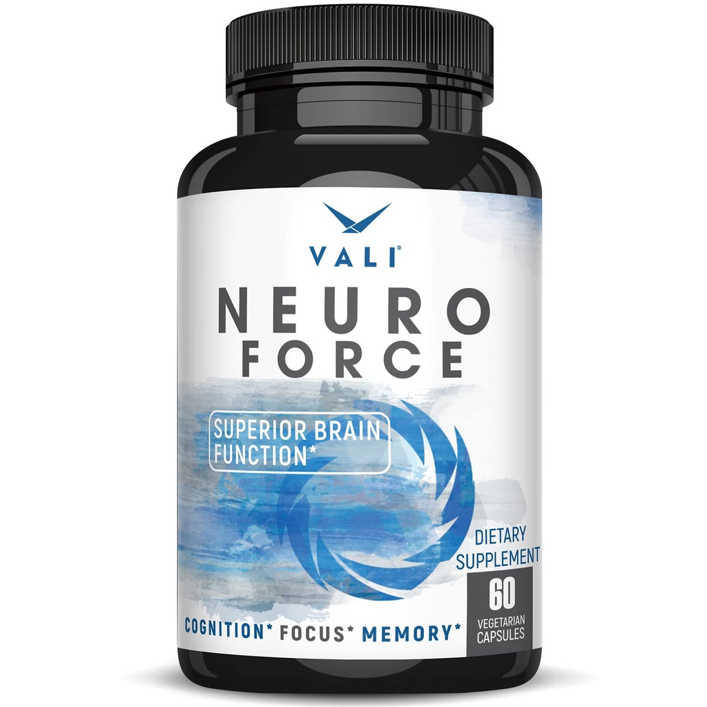 VALI Neuro Force Brain Booster supplement til fokus, hukommelse, Clarity & Energy. Ekstra styrke Nootrop kognitiv funktion Støtte til Mental Performance. med naturlig koffein. 60 Veggie kapsler