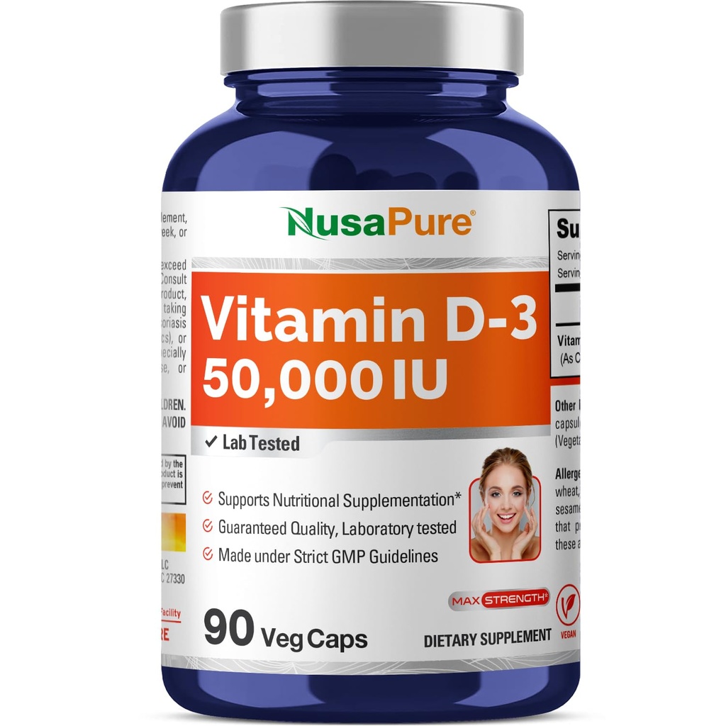 NusaPure Vitamin D3 50,000 IU 90 Veggie Capsules (Non-GMO)