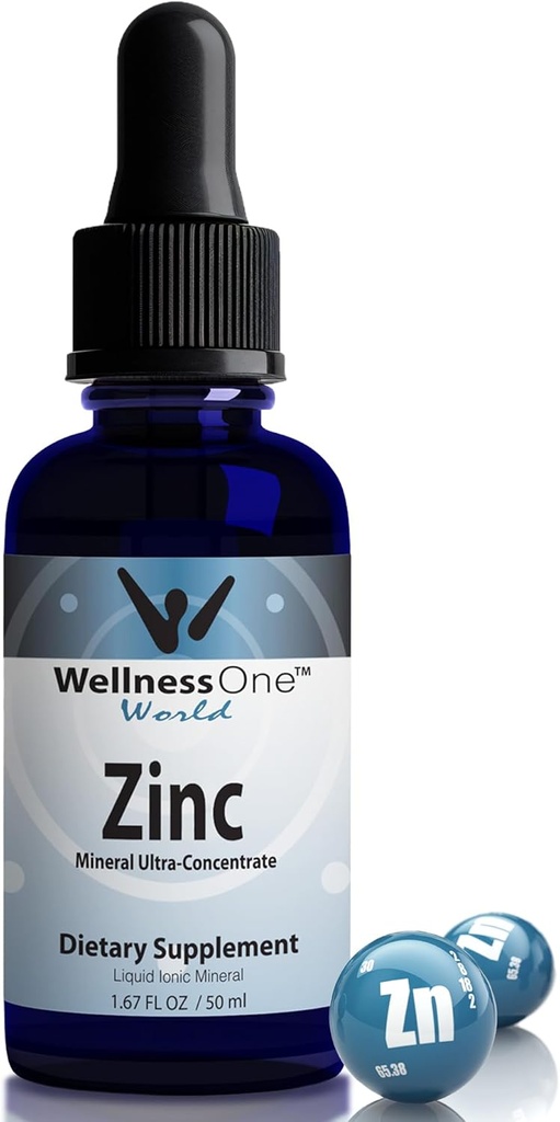 WellnessOne Ionic Liquid Zink Drops for Immunity Support - Højt Absorberbare Zink Liquid Kosttilskud til børn og voksne - USA Testet, Vegan, Non- GMO, Gluten- Free, 1,67 fl oz