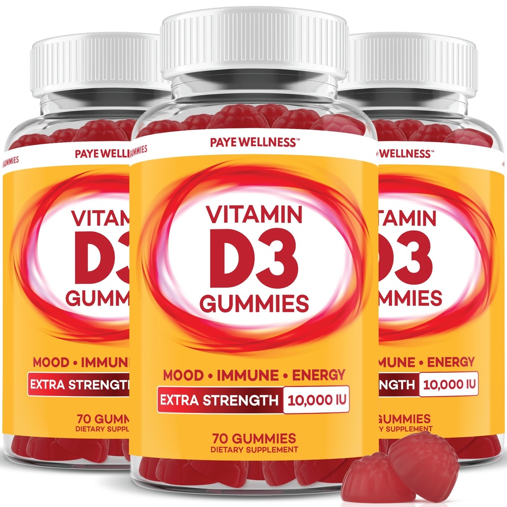 PAYÉ Vitamin D Gummies, D3, 10,000 IU (250 mcg) per Serving, Dietary Supplement for Bone, Teeth, Muscle and Immune Health Support Kids and Adults* - 210 Count