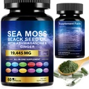 Sea Moss Black Seed Oil Ashwagandha Ginger Turmeric Capsules, Sea Moss Gummies Supplement with Burdock Root Bladderwrack Vitamin C Vitamin D3 Yellow Dock Iodine Chlorophyll ACV - 60 Count