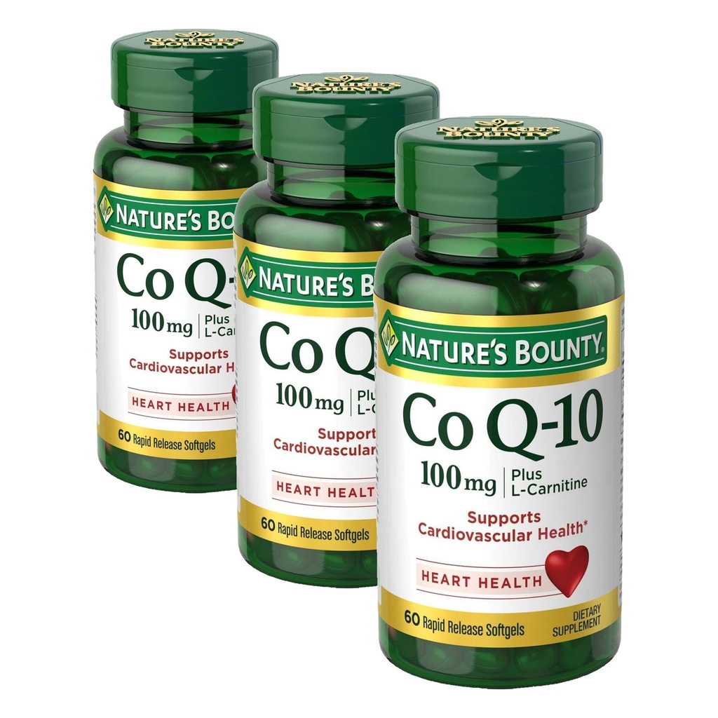 Nature's Bounty CoQ10, Supports Heart Health, 100mg Plus L-Carnitine, 60 Softgels (Pack of 3)
