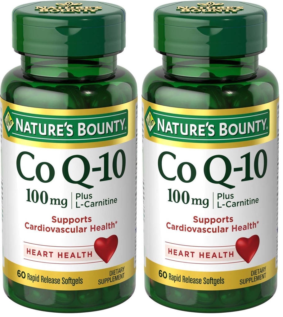 Nature's Bounty CoQ10, Supports Heart Health, 100mg Plus L-Carnitine, 60 Softgels (Pack of 2)