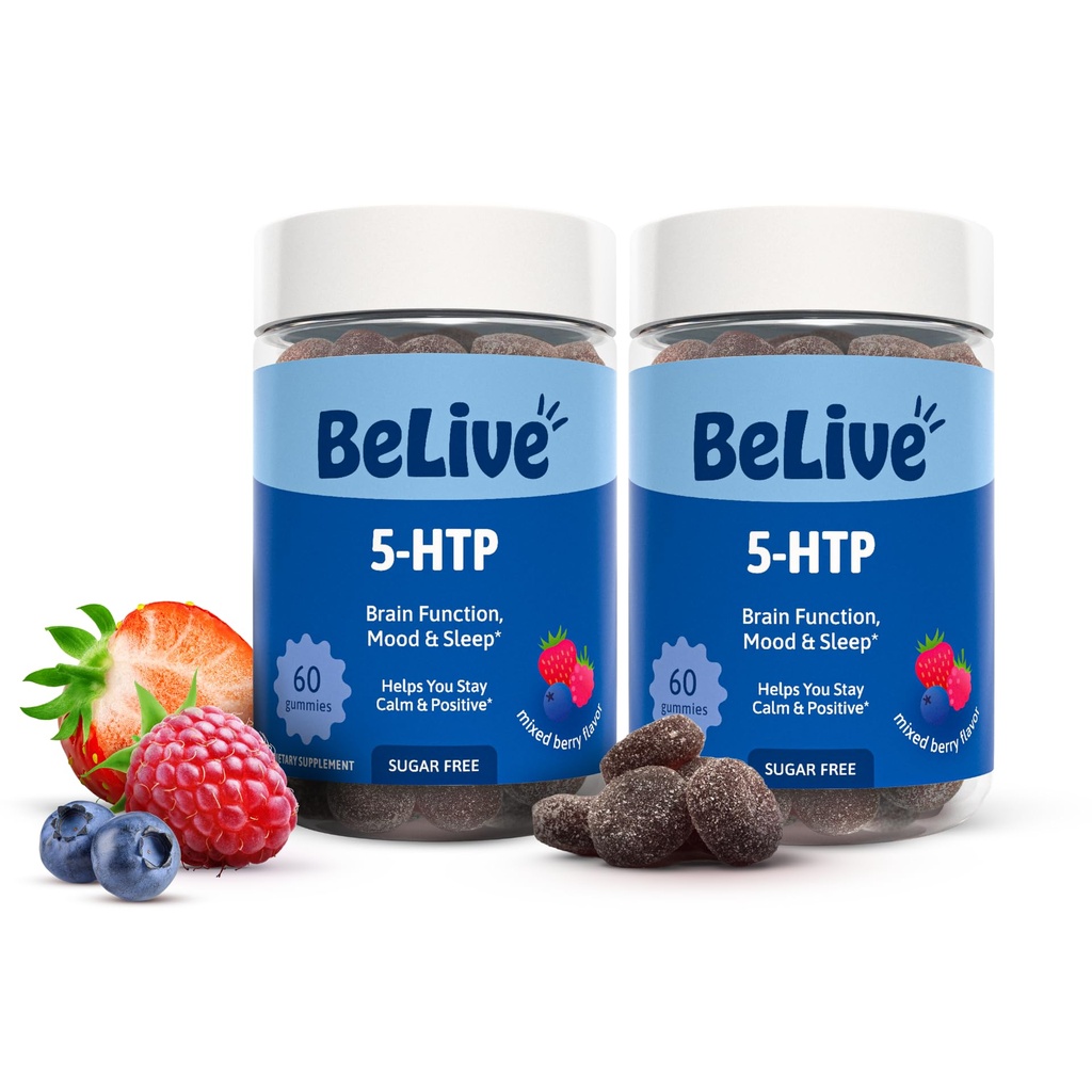 BeLive 5- HTP Gummies - 2 Pack - 120 Ct I 5htp Calming Gummies for Hævede Fokus, Afslapning & Hvile for voksne