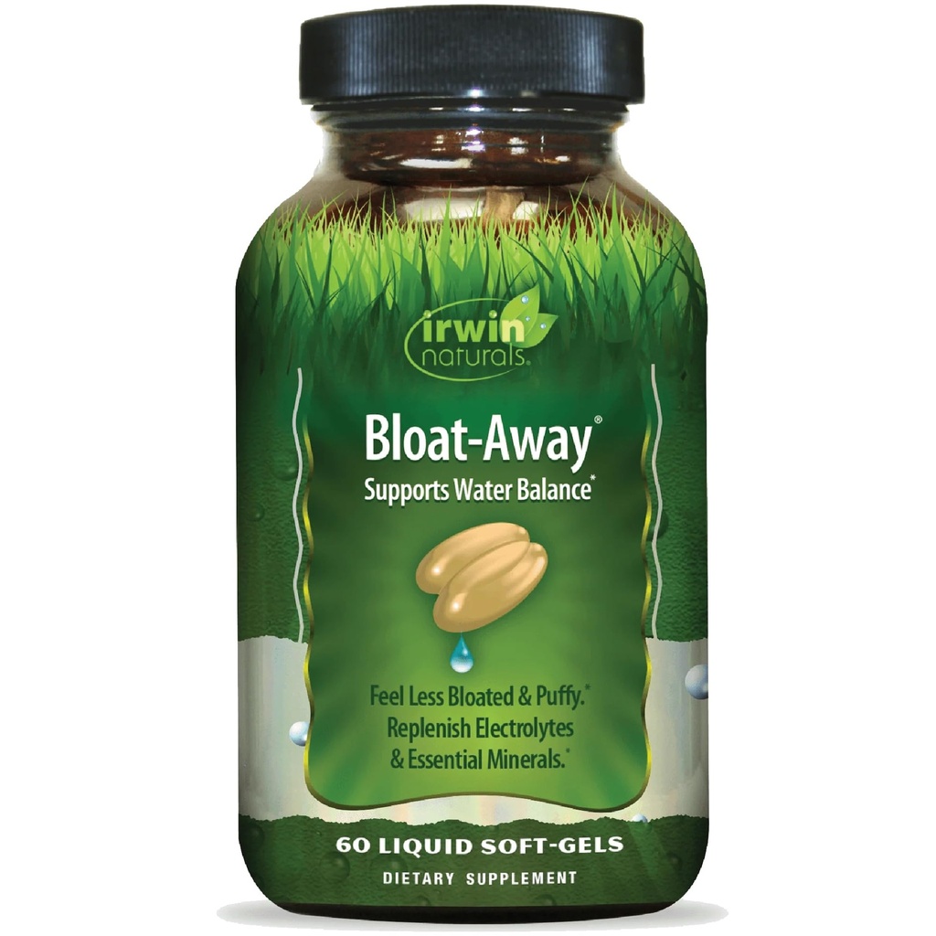 Irwin Naturals Bloat-Away - Water Balance Support - Replenish Electrolytes & Essential Minerals - 60 Liquid Soft-Gels