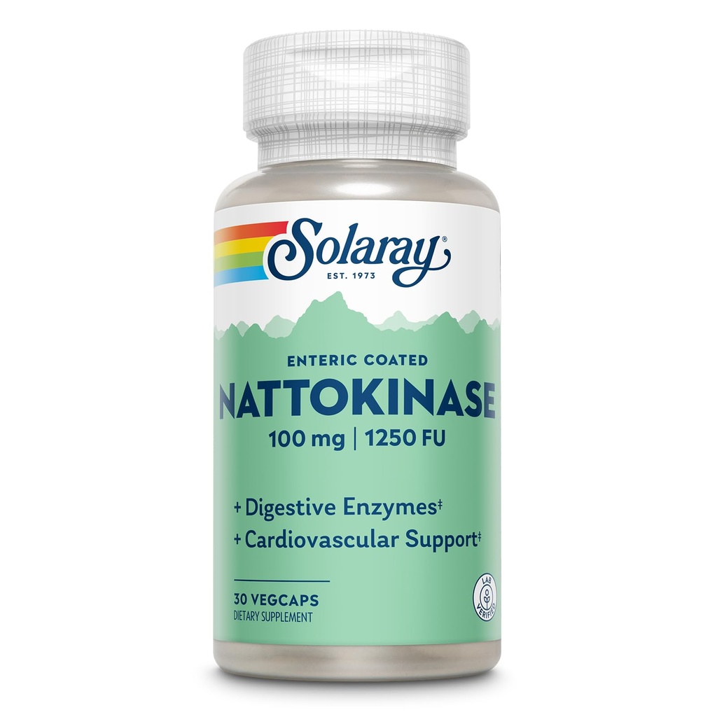 SOLARAY Natokinase Supplement - Natokinase 100mg, 1,250 FU - Traditional Health Support - Lab Verified, 60- Day Garanti - 30 Servere, 30 VegCaps