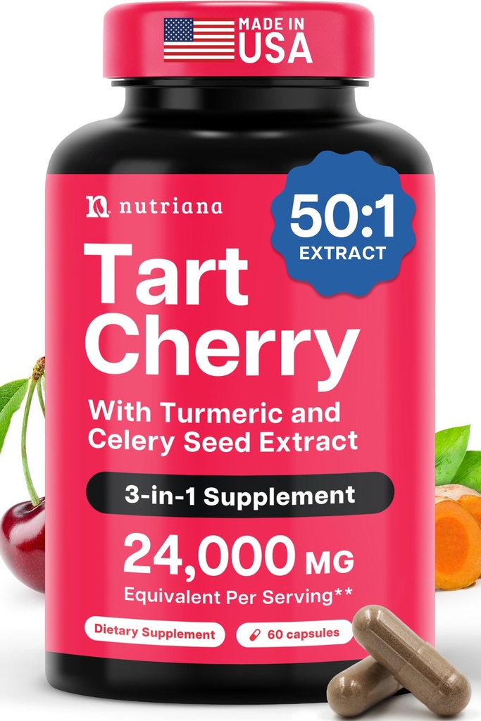 3 i 1 Tart Cherry Uddrag kapsler med gurkemeje & Selleri frø til Feet & fælles støtte Urisyre Flush Rense & Rensning piller, 60 Veggie kapsler fremstillet i USA
