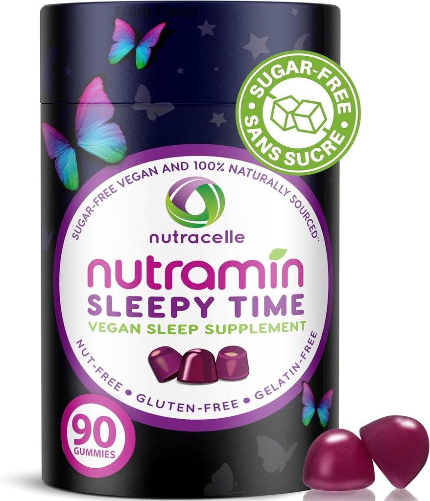 Nutramin Sleepy Time Gummy: Vegansk, Sugar- Free, Natural Melatonin 5mg for Længere Deeper Sleep - Ingen Next- Day Grogginess, Non- Habit Forming Delicious & Drug- Free Allergy- Safe Herbal Sleep Gummies