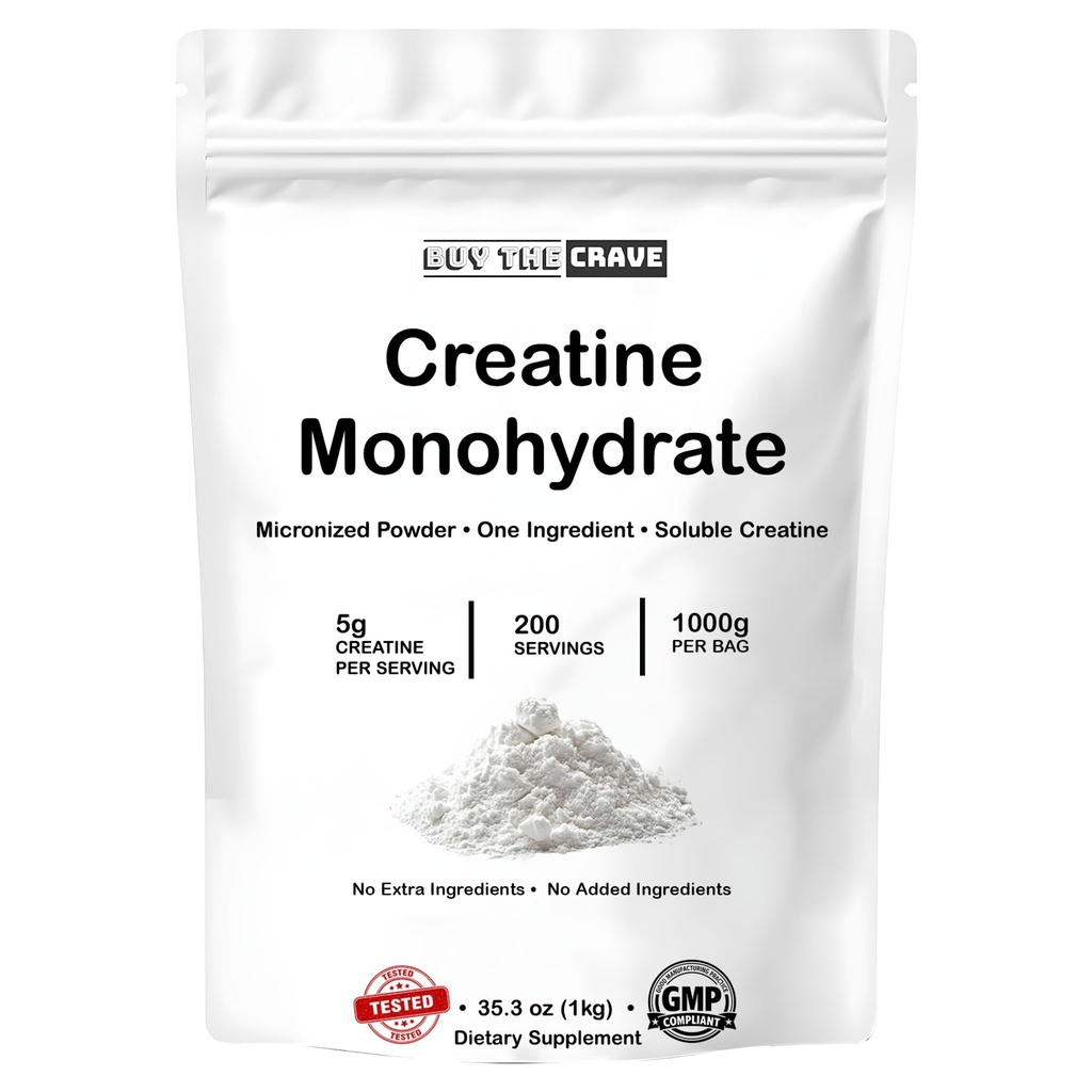 Ultra-Pure Micronized Creatine Monohydrate Powder - Maximize Strength, Power, and Muscle Growth - Unflavored, Gluten-Free (200 Servings, 1000g)