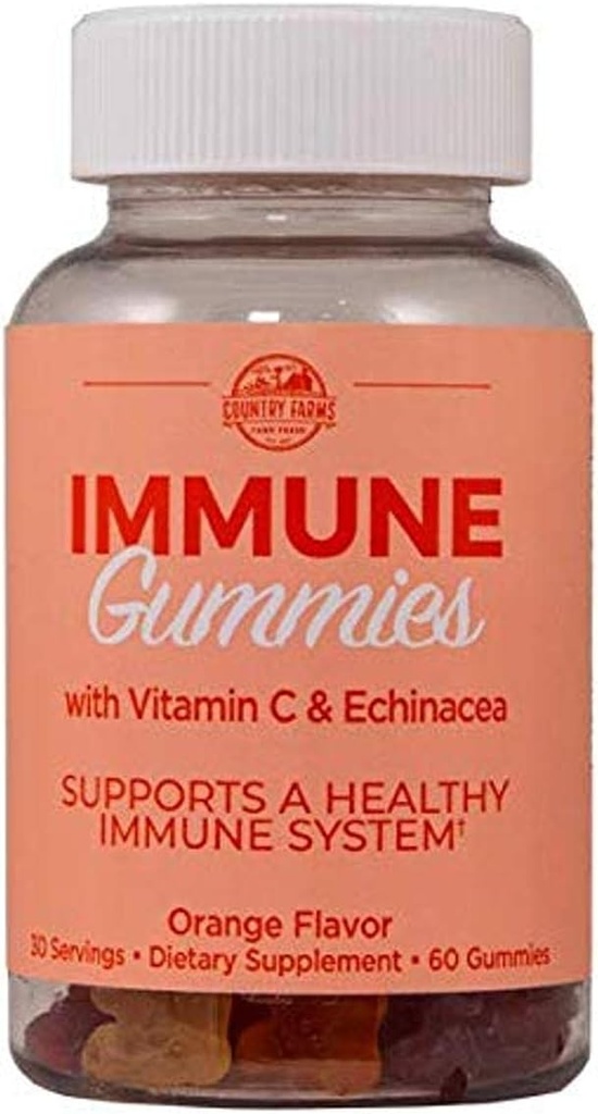 Country Farms Immun Gummies med C-vitamin & Echinacea, Understøtter sund immunsystem, Rig i antioxidanter, Lækker Orange Flavor, 60 Greve, 30 Servere