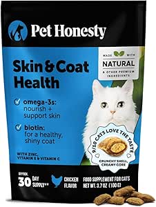 Cat Skin & Coat Sundhed Crunchy & Creamy Chews - Omegas, C-vitamin + E, biotin supplement, lindrer hud og fremmer skinnende Coat, Kat Kosttilskud & Vitamin - Kylling (30-Day Supply)