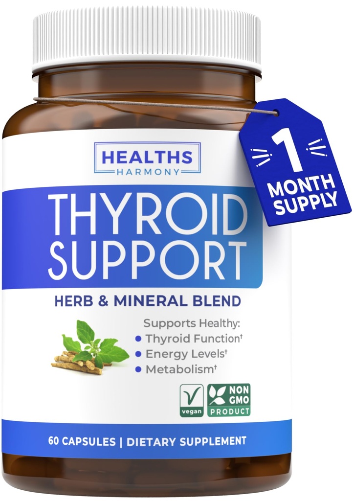 Thyreoideastøtte med jod (ikke-GMO) Forbedre din energi og mad - Metabolisme Booster Thyreoideatilskud til kvinder og mænd - Ashwagandha, zink, B12 Complex - 60 kapsler