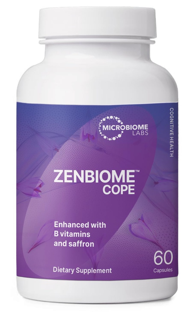 Mikrobiome Labs Zenbiome COPE - Probiotisk Mood Support med B6-vitamin, B12 & Saffron Extract - Gut Health Probiotika til kvinder & mænd - Support The Gut- Brain Axis (60 kapsler)