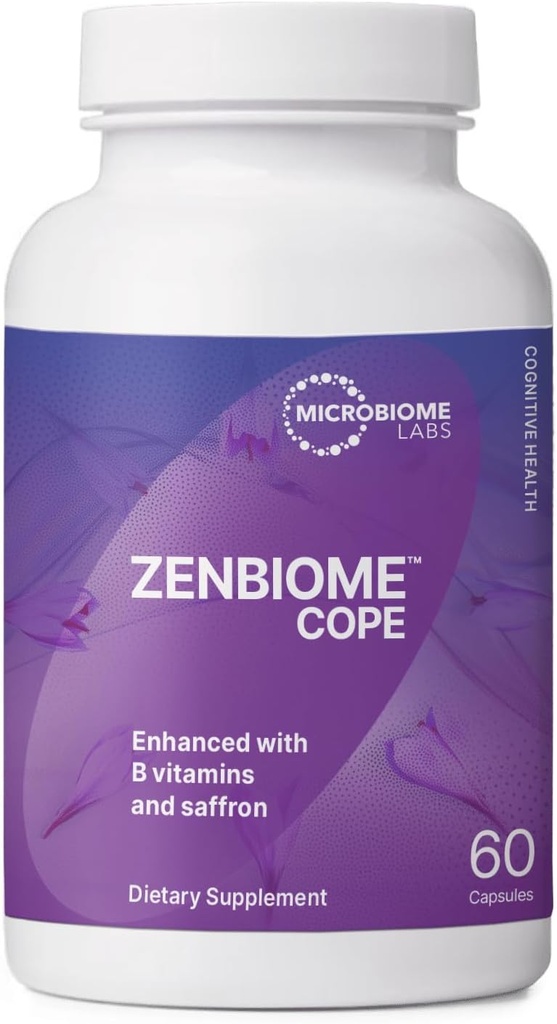 Mikrobiome Labs Zenbiome COPE - Probiotisk Mood Support med B6-vitamin, B12 & Saffron Extract - Gut Health Probiotika til kvinder & mænd - Support The Gut- Brain Axis (60 kapsler)