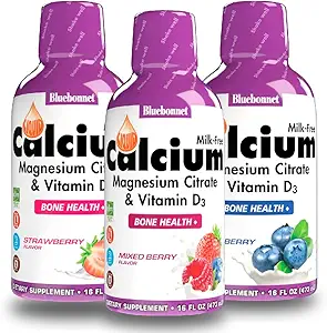 Bluebonnet Nutrition Flydende Calcium Citrat Magnesium Citrat, Vitamin D3 - Bundle af blåbær, Jordbær og Mix Berry Flavor, 3 Flaske med 16 Fl Oz Hver (48 Fl Oz i alt)