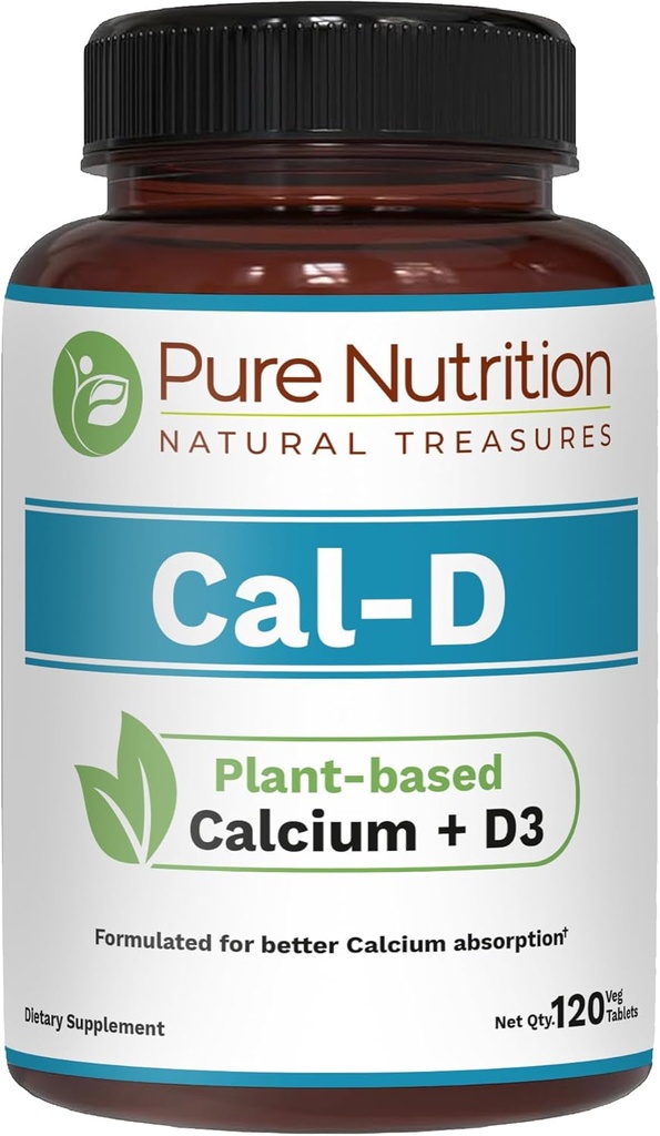 Pure Nutrition Cal D - Plant baseret Calcium med VIT D3 K2 & Magnesium--124; 120 Tabs - 124; 500mg Vegan Calcium per Servering • 124; Algae Calcium Supplement for ben sundhed
