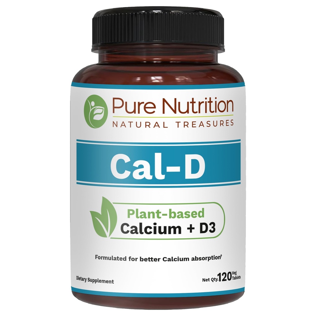Pure Nutrition Cal D - Plant baseret Calcium med VIT D3 K2 & Magnesium--124; 120 Tabs - 124; 500mg Vegan Calcium per Servering • 124; Algae Calcium Supplement for ben sundhed