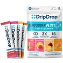 DripDrop Zero Sugar Plus - Sugar Free Hydration Packets - Single Serve Electrolytes Powder Drink Mix - Raspberry Lemonade, Watermelon, Tangerine, Tropical Punch - Non-GMO, Vegan- 8 Sticks