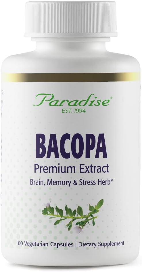 Paradise Herbs Bacopa Extract, Vegan, Non- GMO, Gluten Free, 60 Kapsler