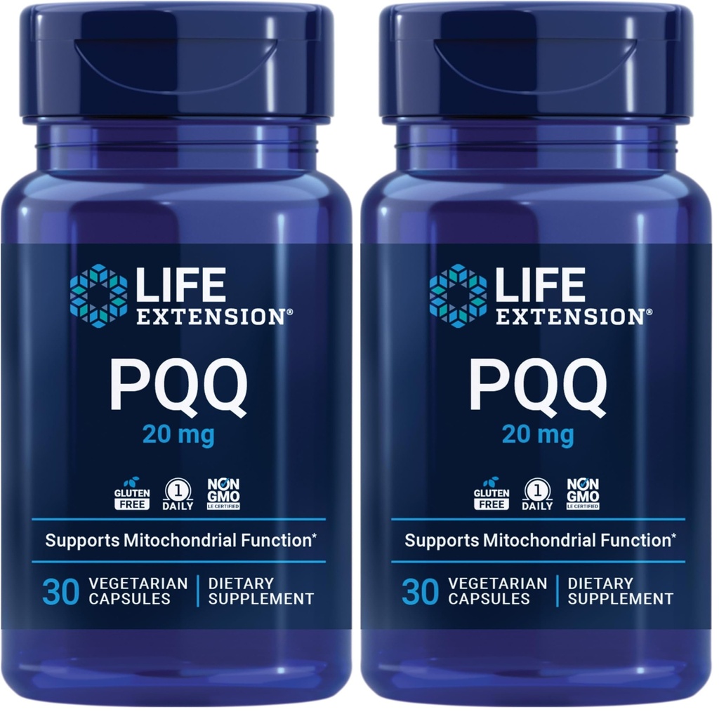 Life Extension PQQ, pyrroloquinoline Quinone, 20 mg, fremmer væksten af New Mitokondria, Gluten- Free, Non- GMO, Vegetar, 1 Daily, 30 Kapsler (Pack of 2)