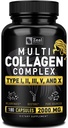 Multi Collagen Peptider Pills (Typer) Grass Fed Collagen Pills (180 Kapsler) - Hydrolysat Collagen Protein Blend til hår, hud, negle og fælles støtte - Collagen Pills til kvinder