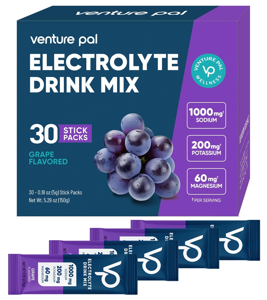 Venture Pal High Sodium Electrolyte Powder Packets | Sugar Free Hydration Drink Mix with Sodium, Potassium, Magnesium & Vitamins | Zero Calorie | Keto, Vegan & Paleo Friendly | 30 Sticks