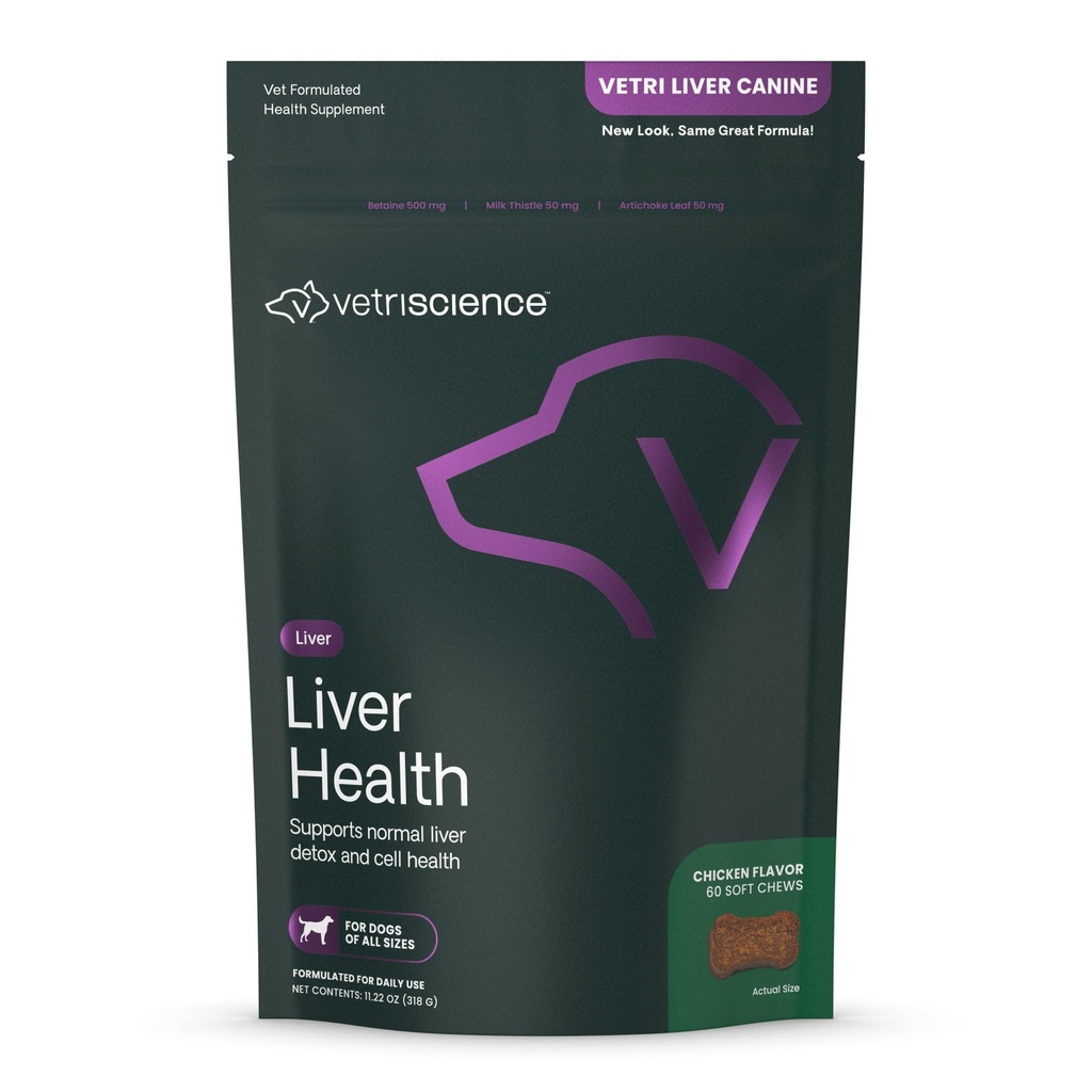 VetriScience lever sundhed tykkere med mælk tidsel, Vetri lever Detox supplement til hunde, gurkemeje og Artichoke Leaf for lever støtte og afgiftning, kylling, 60 Greve