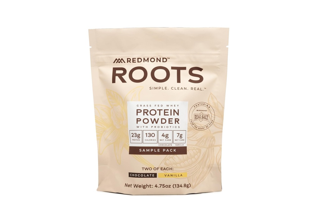 REDMOND Roots Grass-Fed Whey Protein Powder – 23g Protein per Serving, Naturally Sweetened with Maple Sugar & Monk Fruit, Probiotic for Digestion (Sample Pack)