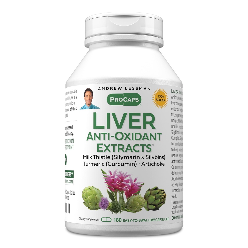 ANDREW LESSMAN Liver Anti-Oxidant Extracts 180 Capsules - Supports The Hard-Working Tissues of The Liver, Promotes Optimum Liver Health and Function. Milk Thistle, Turmeric and Artichoke Extracts
