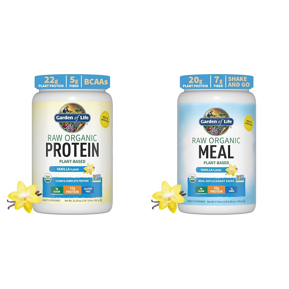 Garden of Life Organic Vegan Vanilla Protein Powder 22g Complete Plant Based Raw Protein & Vegan Protein Powder - Raw Organic Meal Replacement Shakes - Vanilla - Pea Protein