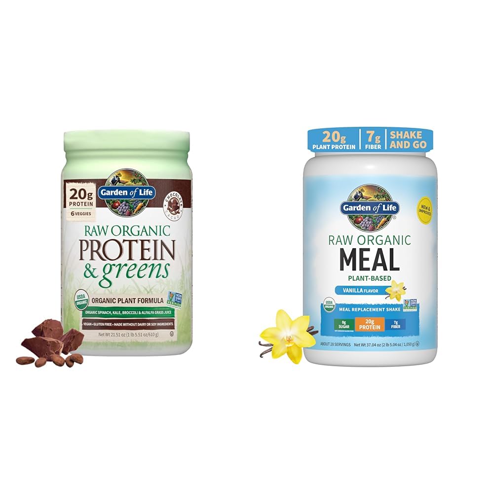 Garden of Life, Powder Protein Greens Chocolate Organic, 22 Ounce & Vegan Protein Powder - Raw Organic Meal Replacement Shakes - Vanilla - Pea